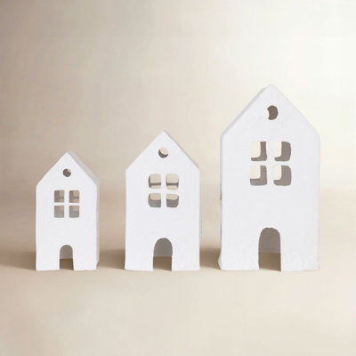 3-Piece Recycled Papier-Mache House Set