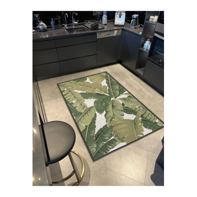 Tapis décoratif lavable à motif feuille vert plante moderne