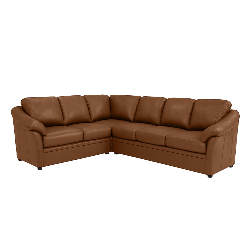 Ramdev Top Grain Leather Sofa Sectional with Cushioned Back and Pillow Top Arm, Right Hand Facing, Cedar