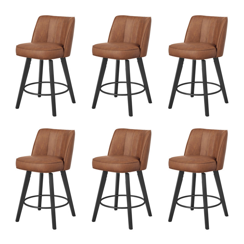 Malling 26" H Upholstered Swivel Stool, Brown Seat/Black Frame, 6