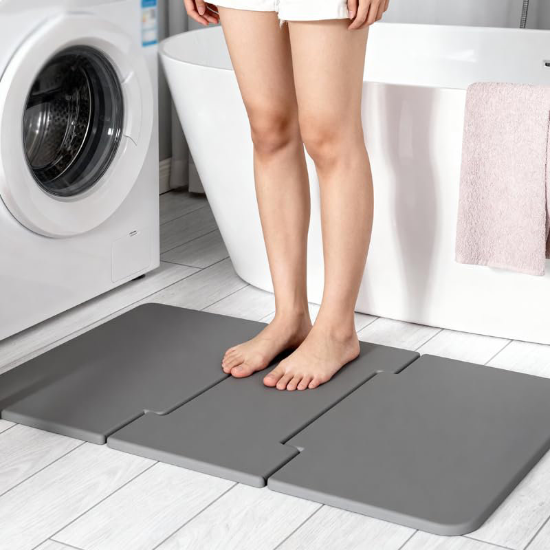 Tapis de bain Diatomite, tapis de salle de bain à séchage rapide 24 po x 16 po avec envers antidérapant, tapis de douche en pierre très absorbant pour la salle de bain, la cuisine, le vestibule, design élégant et moderne à 3 sections
