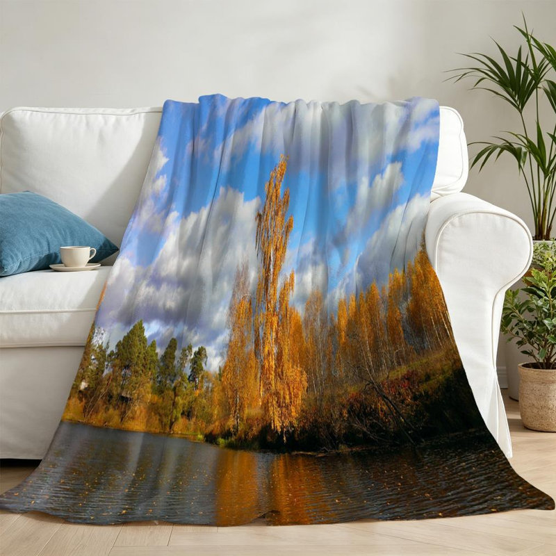Jeté en flanelle dorée ultra douce, imprimé recto En Autumn, Jeté 50 po x 60 po