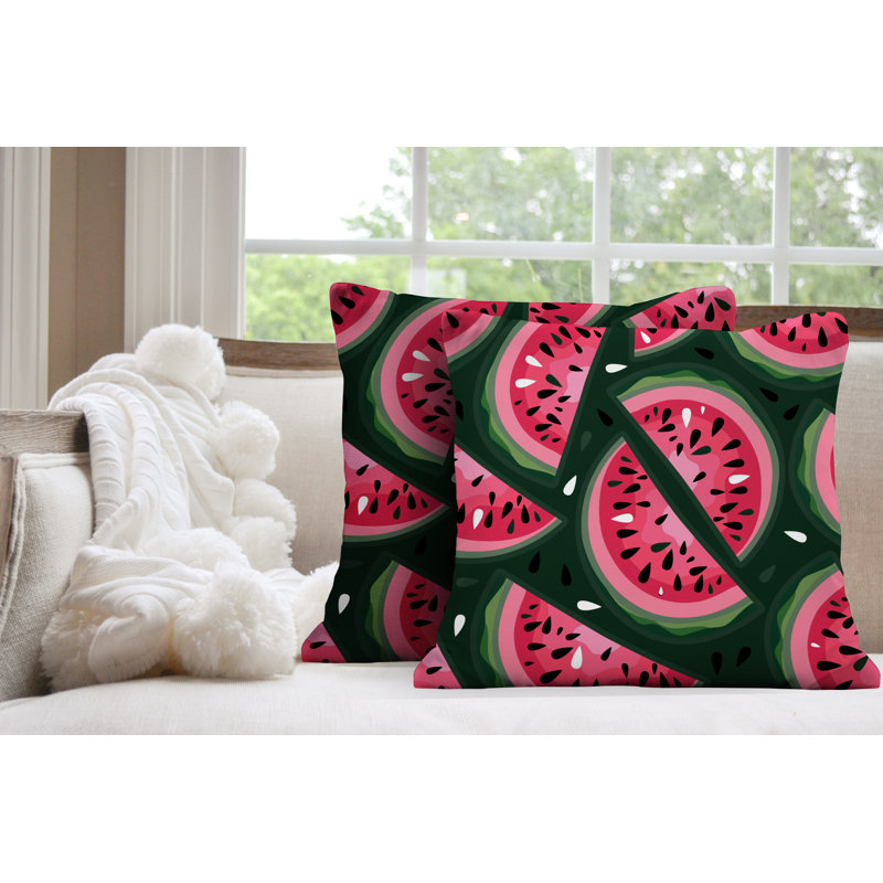 Oreiller carré intérieur / extérieur Yumelon Watermelon, L 17 po x H 17 po, Vert / rouge