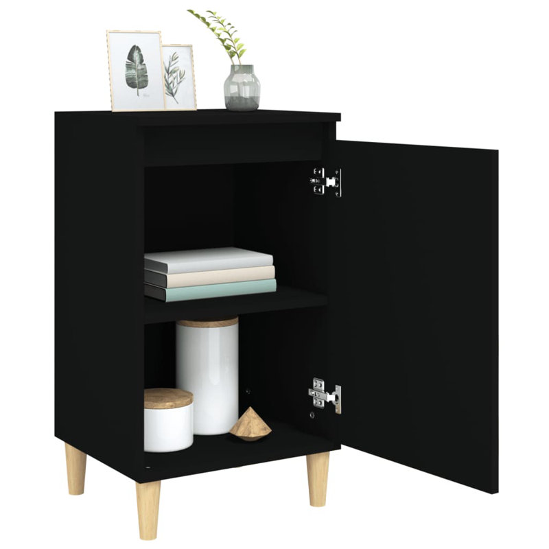 Mullinville 40cm W Solid Wood Bedside Table, Black, Beige