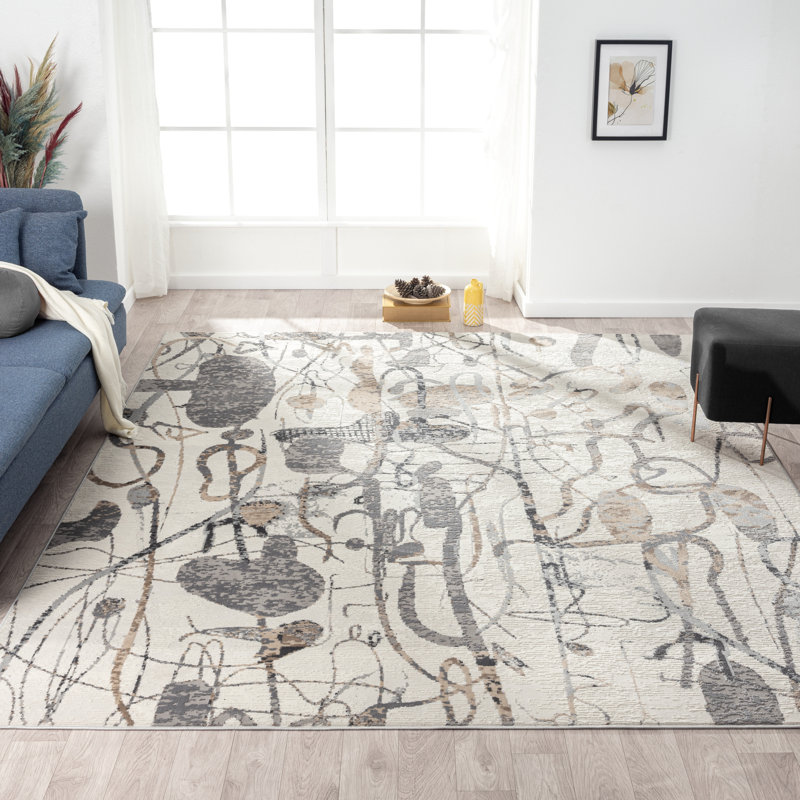 Tapis abstrait gris et neutre ARTWRKS, Rectangle 9 pi 6 po x 13 pi