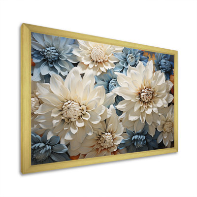 Collage de chrysanthèmes blancs et bleus - impression