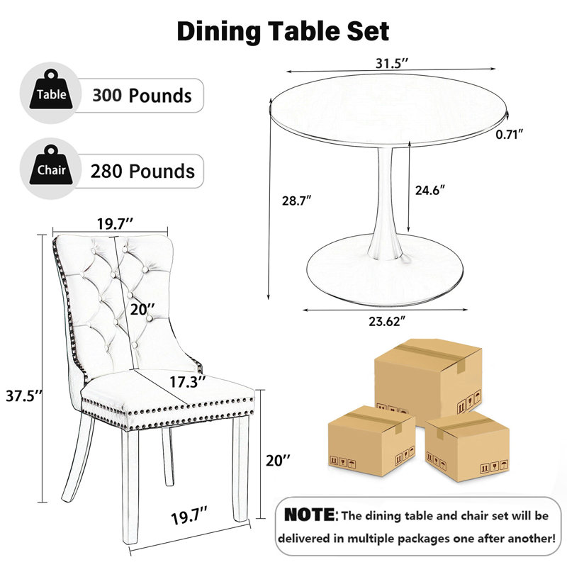 Round Pedestal Dining Set with 2 chairs, Red, Black/Black