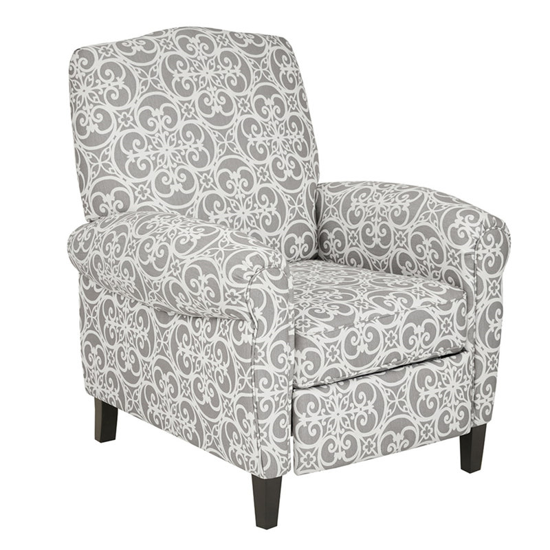 Stylish Push Back Recliner, Accent Chair, White/Gray Polyester