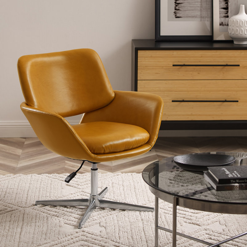 Cenae Faux Leather Swivel Accent Chair, Brown Faux Leather
