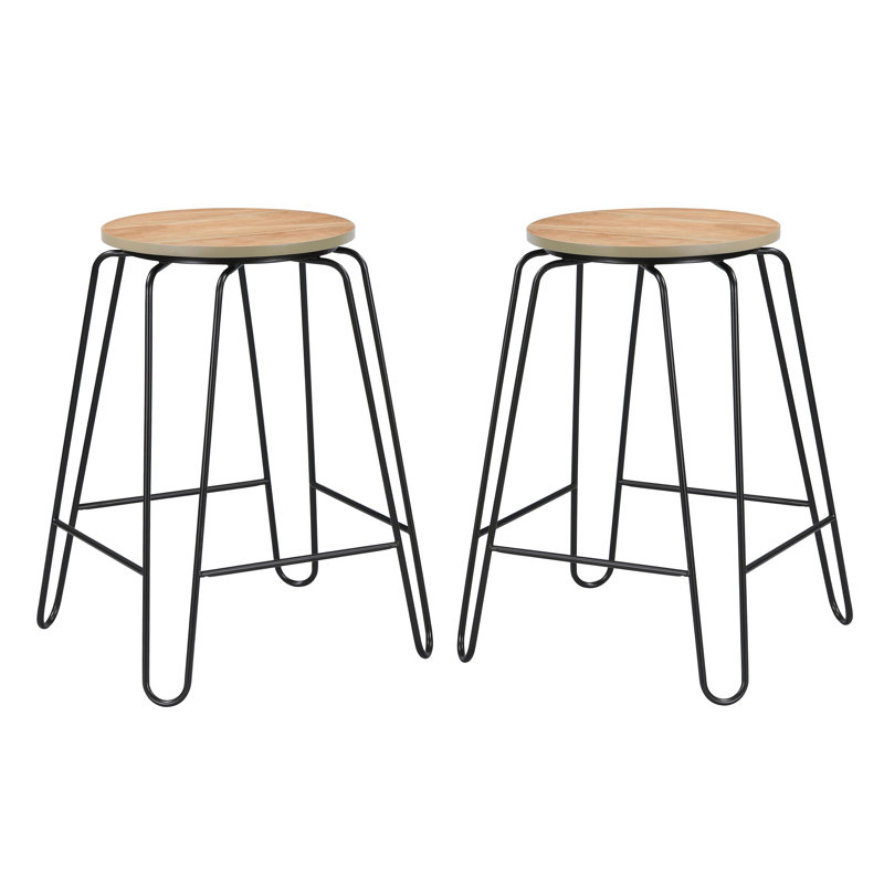 Counter Stool with Metal Frame, Elm, Counter Stool (24" Seat Height), Black