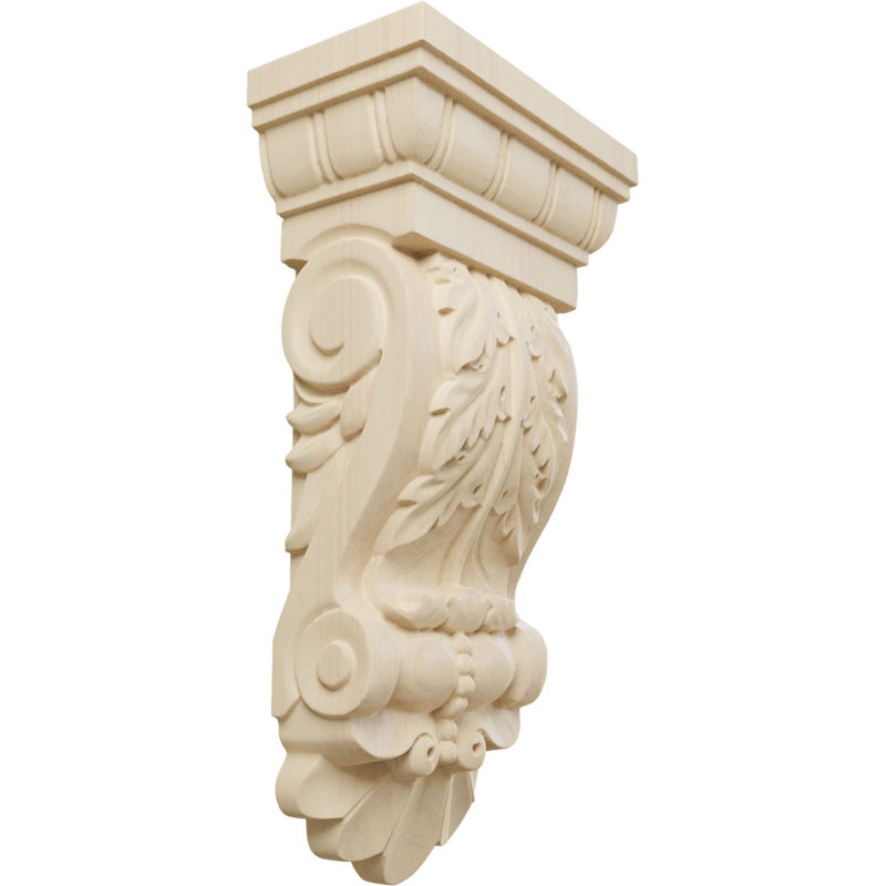 Light Oak Rubberwood Acanthus Carved Corbel