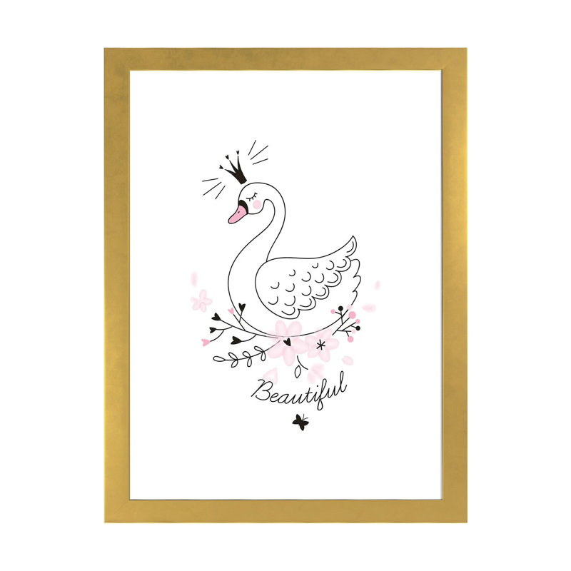 Beautiful Swan - impression d'art graphique, Blanc, H 24 po x l 16 po x P 1 po, Papier encadré doré
