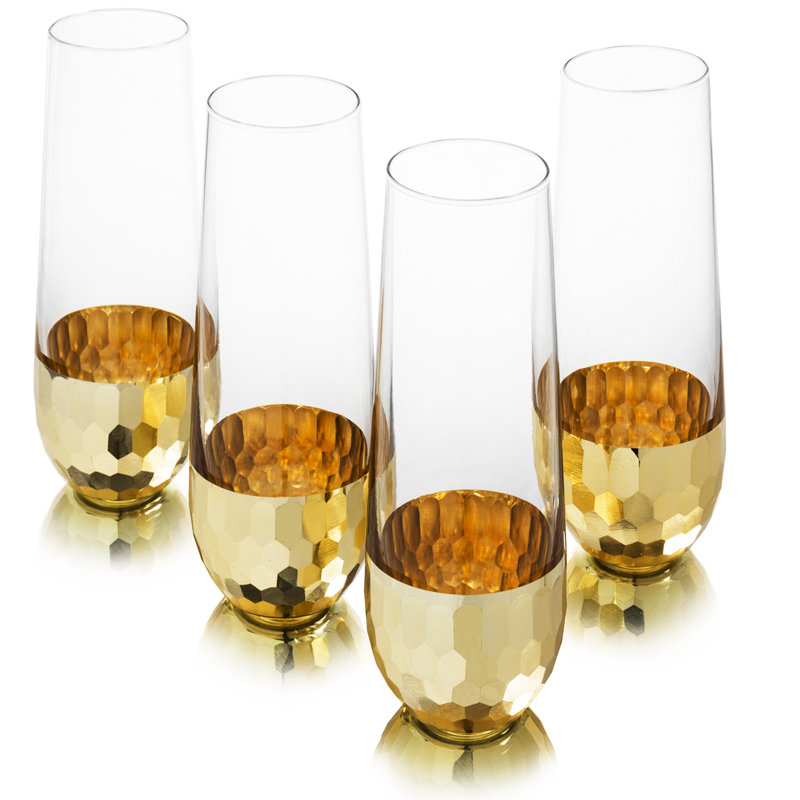 4 Piece 355ml Glass Flute Set, Brass