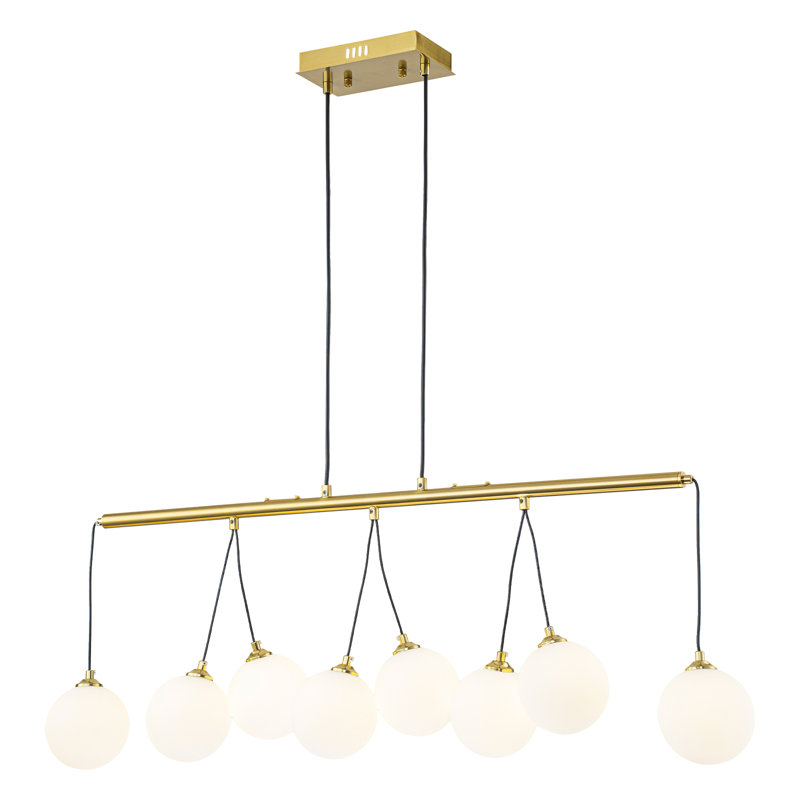 Luminaire suspendu moderne en forme de goutte d'eau, 8 ampoules G9, barre transversale plaquée or avec câbles noirs, 39 po de hauteur réglable de 19,7 po à 94,5 po, éclairage d'îlot de cuisine homologué UL pour plafond incliné