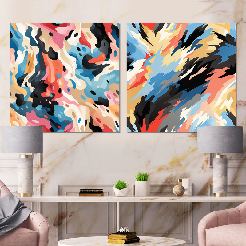 Cordal - ensemble de 2 reproductions d'art abstrait, Toile tendue, H 16 po x l 33 po x P 1 po