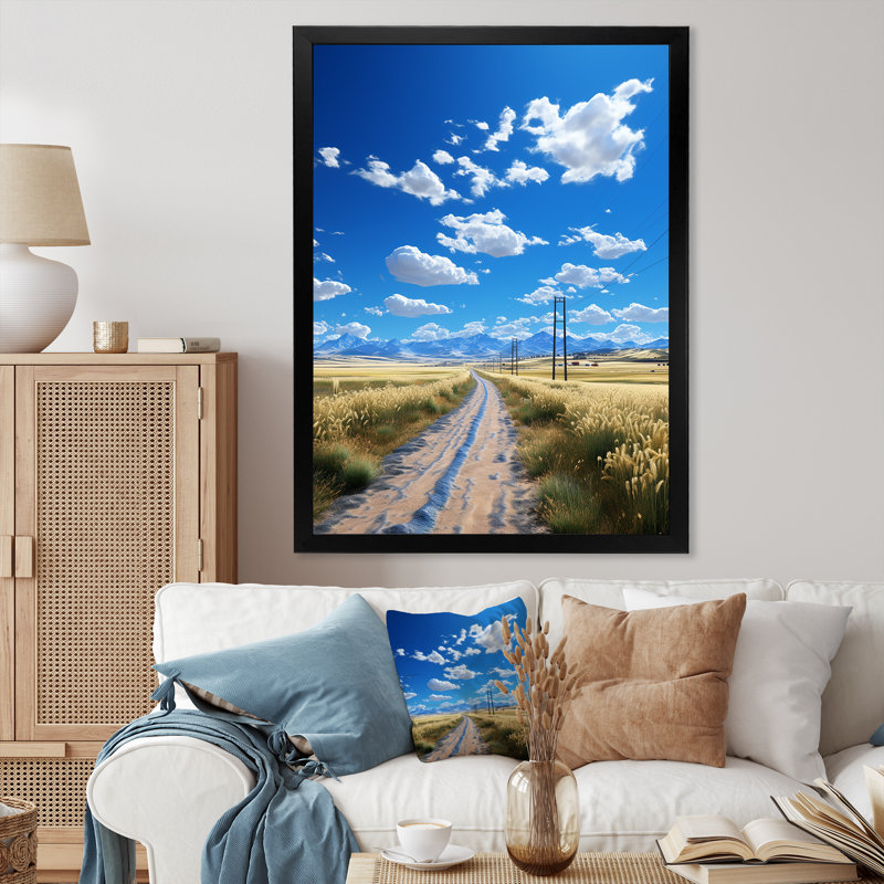 «Lonely Road Through Prairies», reproduction sur toile, Cadre photo noir, H 20 po x l 12 po