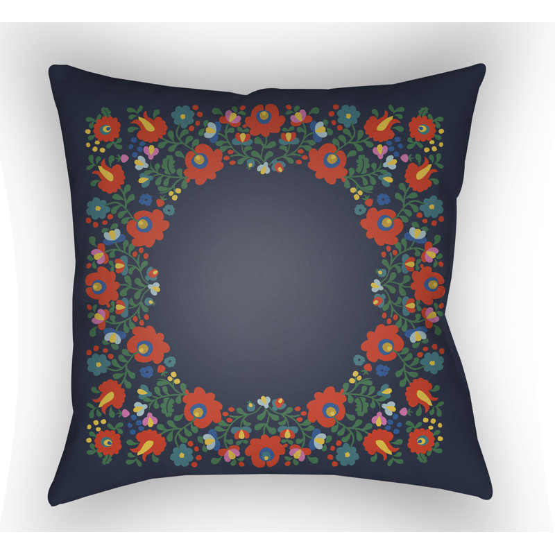 Floral Outdoor Throw Pillow, Navy, 18" H x 18" W x 3" D