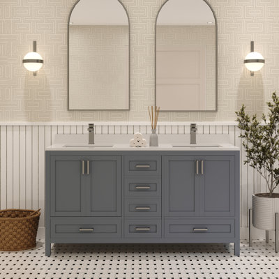 Rooh 60'' Double Bathroom Vanity with White Quartz Top