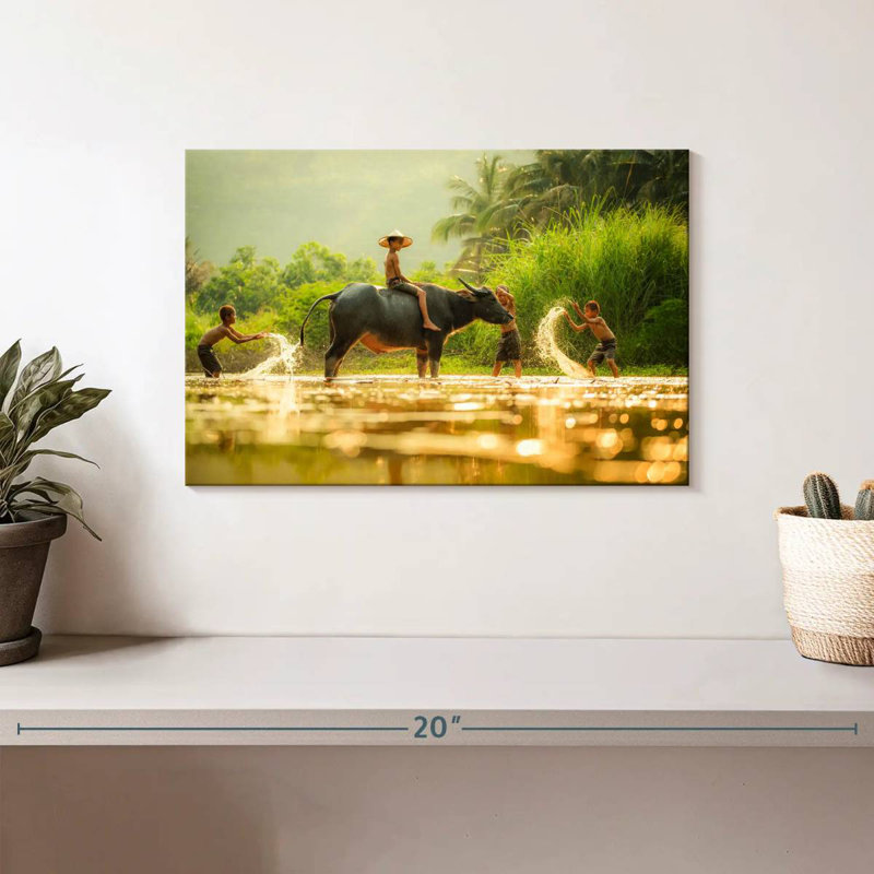 Brampt Boys With A Buffalo, 8" H x 12" W