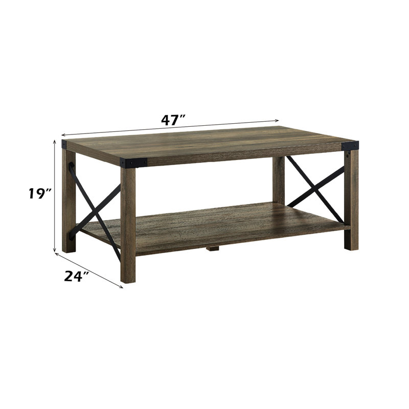 Veneer(pu) Rectangular Rustic Coffee Table With Open Storage And 19.51 In. Height 4" Floor Compartment