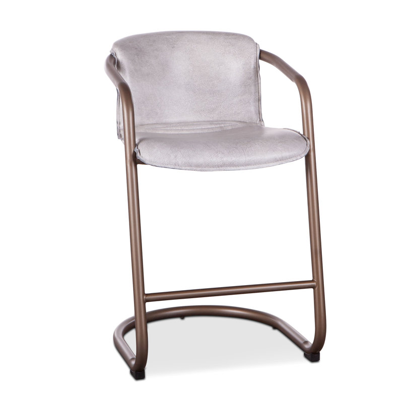 Darbonne Upholstered Counter Stool with Metal Frame, Vintage White Leather/ Oil Rubbed Bronze Frame