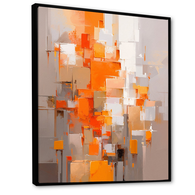 Belkys orange brun brisé les réalités - cubisme, art mural, Cadre flottant noir, H 20 po x l 12 po x P 1 po