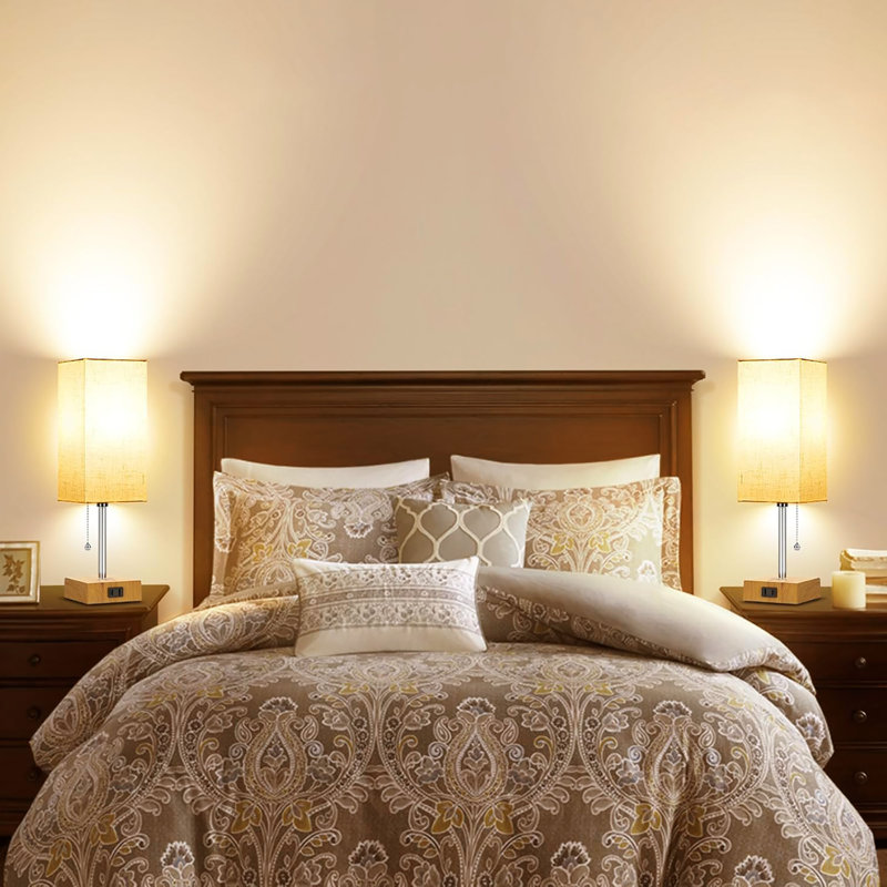 Ensemble de 2 lampes de table pour la chambre à coucher, à intensité variable 3 couleurs 15 po, avec chaînette et prises de courant, 2 ampoules incluses