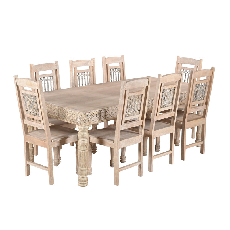 Aarohi 8 - Person Solid Wood Top Four Leg Dining Set, White
