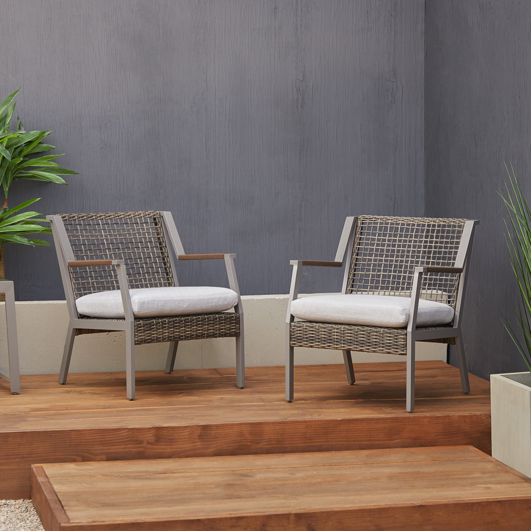 Calvin 30" Wicker Outdoor Chair With Cushions (Set of 2) by Real Flame (Set of 2) Beachcrest Home™ 