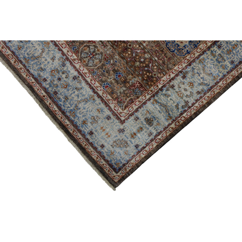 Hand Knotted Wool Area Rug in Brown And Blue
