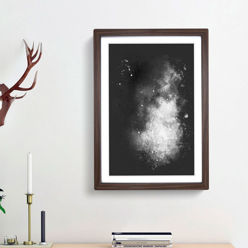 Moon Craters - Picture Frame Graphic Art Print, 45cm H x 33cm W x 2cm D, Walnut Framed