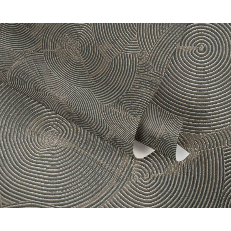 Rouleau de papier peint texturé L 33 pi x l 21 po Mahpiya Circles, Noir / brun / métallique