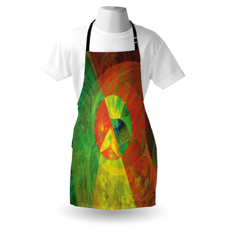 Tablier psychédélique East Urban Home unisexe, abstrait surréel, taille adulte, vert jaune
