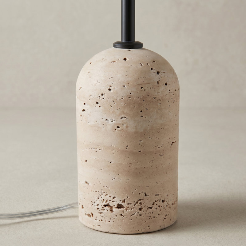 36" Tall Natural Travertine Buffet Table Lamp, Blackened Steel Finish with Empire Metal Shade