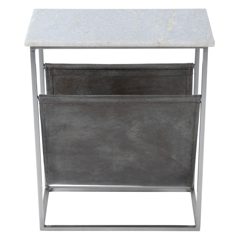 Edie Marble & Leather Magazine Side Table, White/Gray