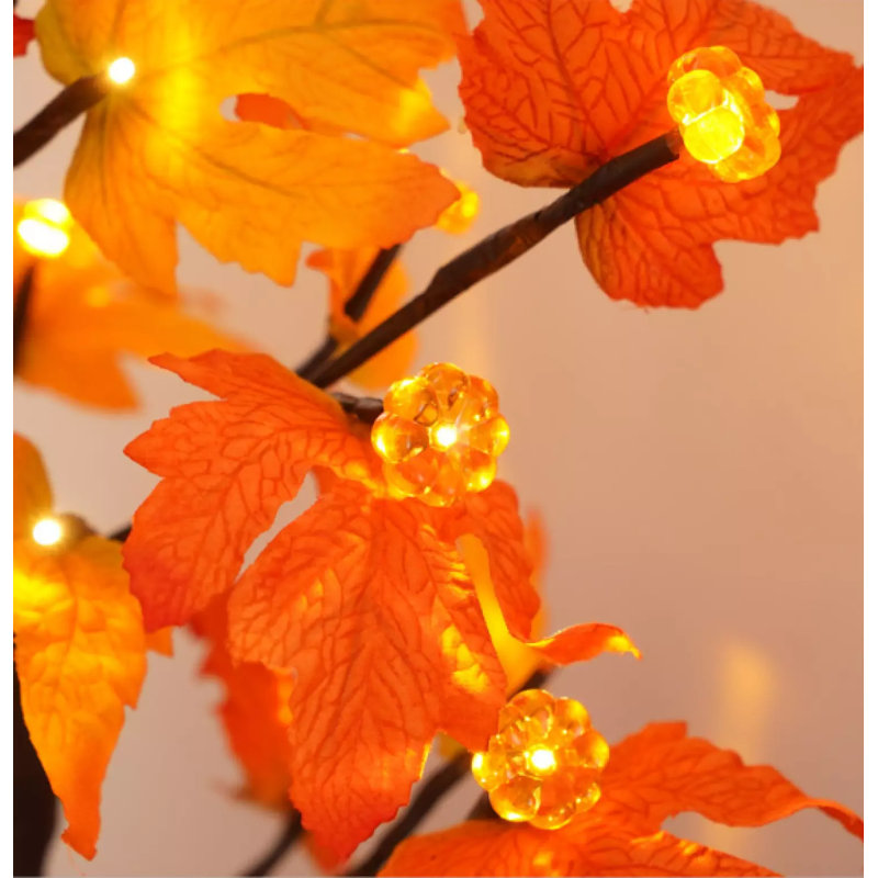 24" Fall Lighted Maple Tree Thanksgiving Halloween Decoration Tabletop Fall Tree