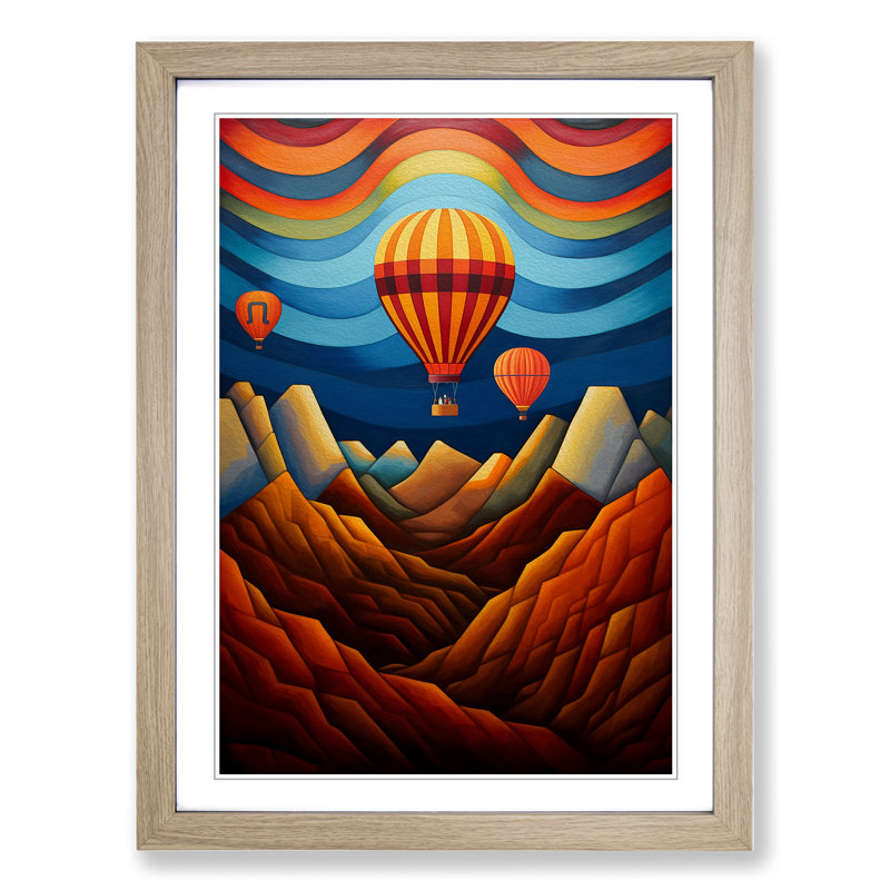 Hot Air Balloon Art Deco No.2 - Framed Print, Oak Framed, 64cm H x 46cm W x 2cm D