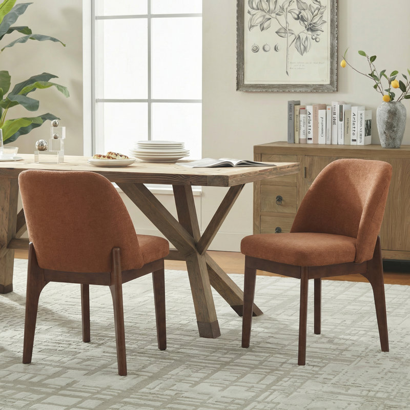  Bason 19.5" High Polyester Upholstered Dining Chairs with Solid Wood Legs, Orange