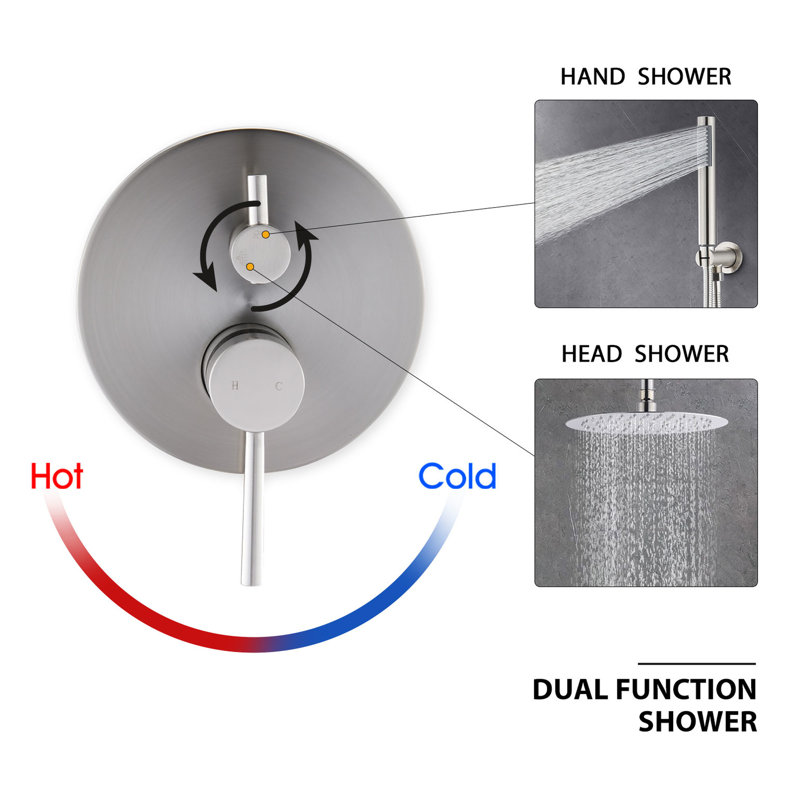Douche de plafond avec tête de 10 po et surface amovible amovible en nickel brossé