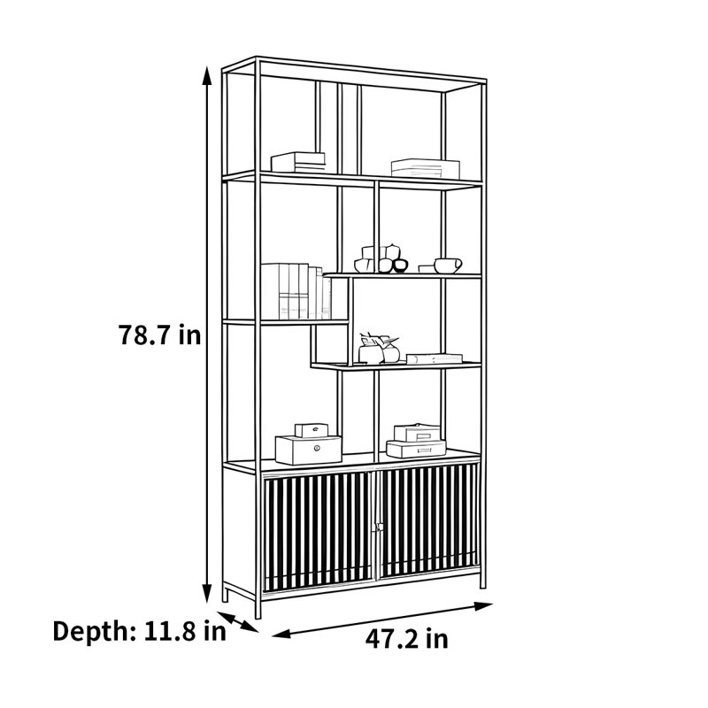 Acuna, (5 Shelves) 78.7"H x 47.2"W x 11.8"D  , Gold/White