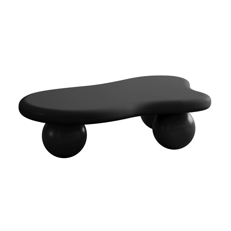 Cloud Shaped Coffee Table With 3 Ball Legs, Matte Black, 13.78" H x 47.2" W x 31.5" D, Matte Black