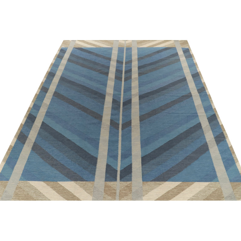 Scandinavian Wool Chevron Area Rug, Recatangle 10' x 14'