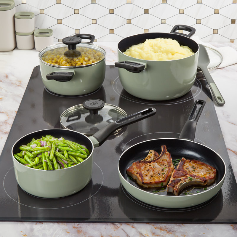 BergHOFF Leo Glints 7Pc Ceramic Nonstick Cookware Set, Spirit, Green