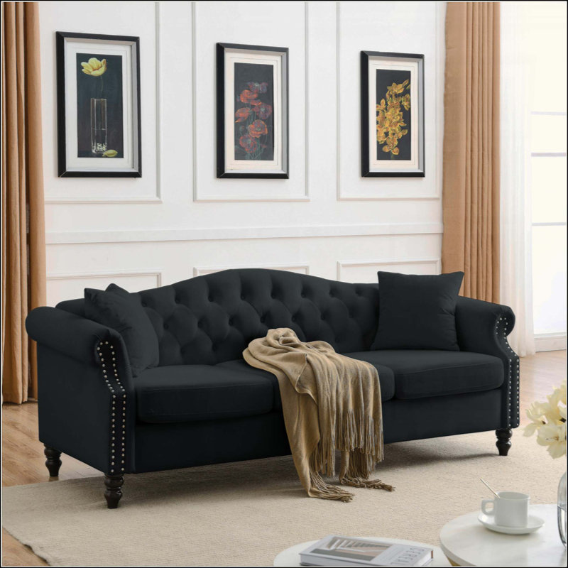 Canapé Chesterfield Meghans, H 32 po x l 79 po x P 30 po, Tissus performant Revolution gris