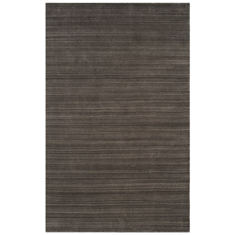 Tapis gris anthracite en laine et en coton tissé à la main Thendara, Rectangle de 5 pi x 8 pi