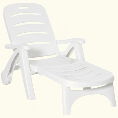Outdoor Chaise Lounge, 5 Level Adjustable Backrest Lounge Chair With Wheels, Folding Tanning Chair For Pool, Beach, Patio, Garden