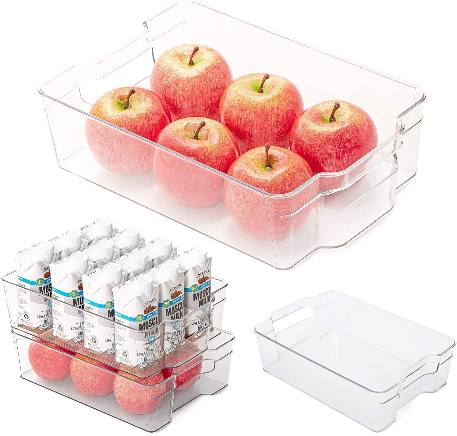 Boîte de rangement alimentaire empilable en plastique transparent,  organisateur de réfrigérateur avec poignée, garde-manger, organisateur