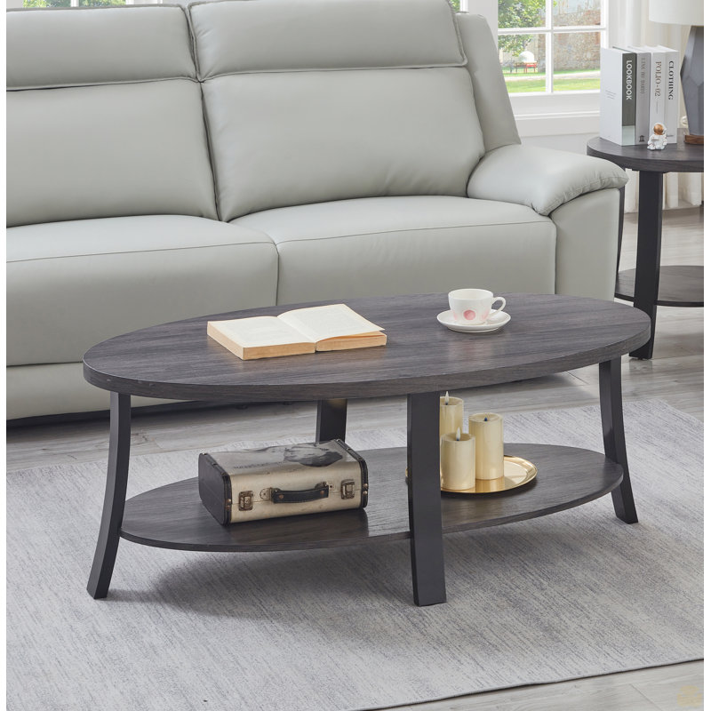 Table basse ovale à tablette en bois, Gris anthracite