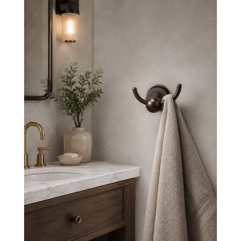 Crochet mural double pour serviette et manteau Marco, Bronze