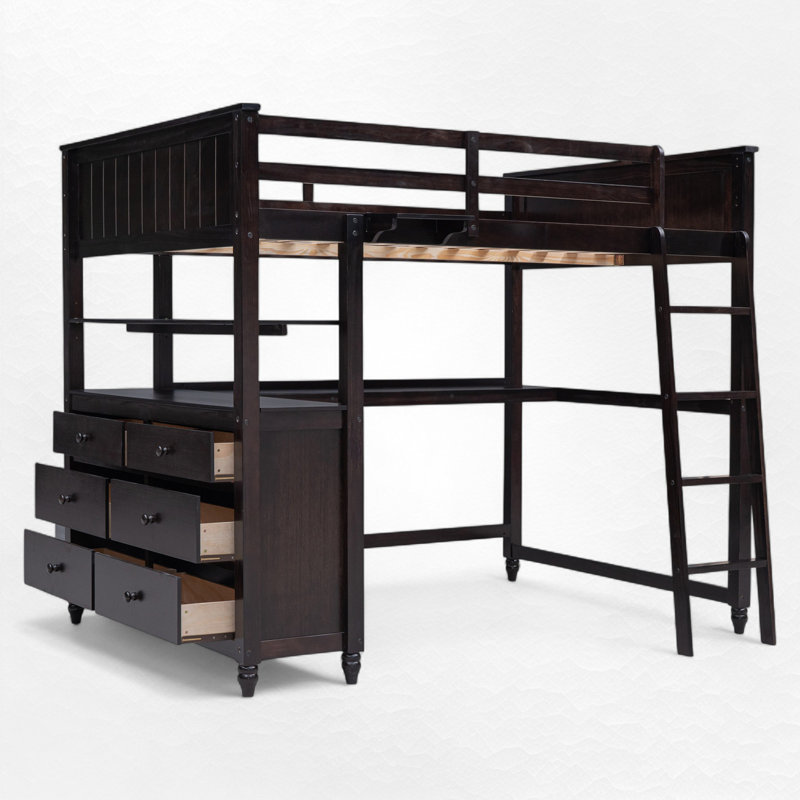 Havannah Kids Loft Bed with Desk and Drawers, Full, Brown